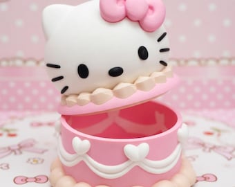 Caja de almacenamiento de Hello Kitty - Organizador de escritorio Kawaii - Plato para joyas de anime - Decoración de habitación rosa - Lindo organizador impreso en 3D