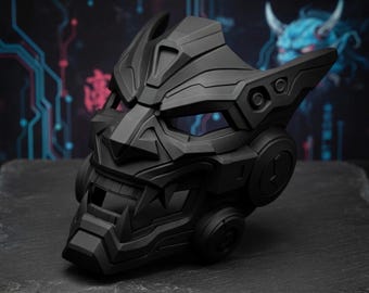 Máscara Cybernetic Oni - Armadura Samurái Cyberpunk - Cosplay Techwear - Visor Demonio Sci Fi - Impresión 3D - Regalo Friki