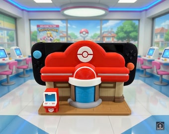 Dock Pokemon Center Switch 2 - Soporte Pokopia Nintendo - Setup Gamer Anime - Base Consola Impresión 3D - Regalo Friki - Decoración Kawaii