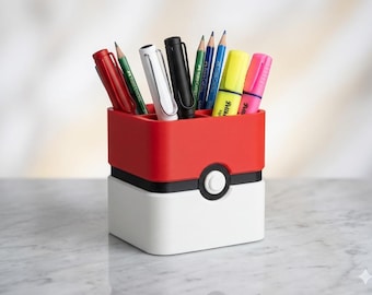 Portalápices cuadrado de Pokeball: organizador de escritorio y regalo de Pokémon