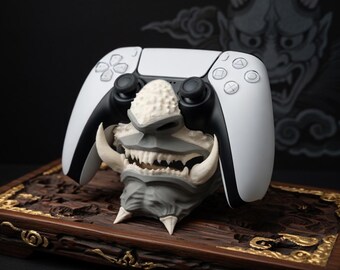 Soporte Mando PS5 Máscara Oni - Stand Demonio Samurái - Decoración Setup Gaming - Base DualSense - Regalo Friki - Accesorio Impresión 3D