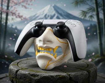 Soporte Mando Yotei Ghost - PS5 DualSense Stand - Máscara Samurái Oni - Decoración Gamer Ronin - Arte Kintsugi - Regalo Friki