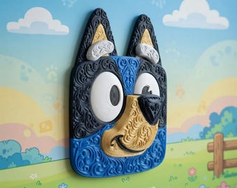 Cuadro Bluey Pared - Arte 3D Filigrana - Decoración Habitación Infantil - Adorno Bebé - Escultura Perro Dibujos - Regalo Nacimiento