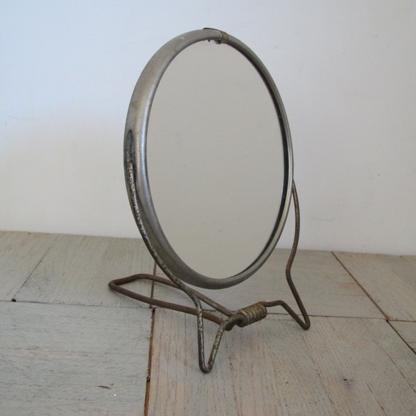 Vintage round mirror  /  vanity mirror  /  magnifying/ industrial/ shaving