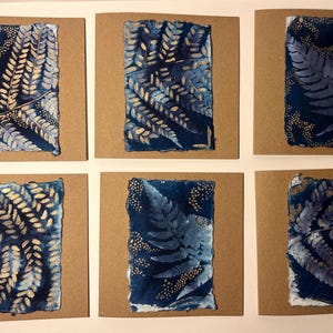Jeu de 6 cartes cyanotype botaniques