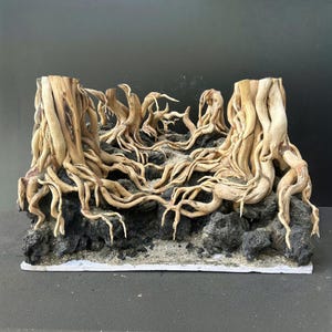 Artistic driftwood and rock aquascape design, handmade aquarium root wall decor for freshwater fish tanks