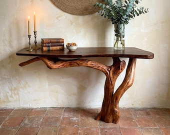 Unique solid wood console table rustic entryway accent handmade live edge furniture