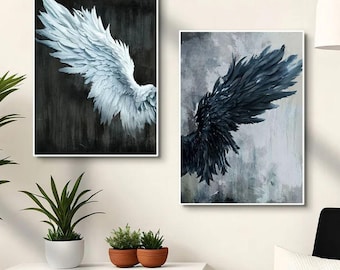 Angel Wings Canvas Print Set – Black and White Abstract Wall Art, Home Decor