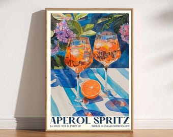 Aperol Spritz Canvas Print – Retro Italian Cocktail Illustration Wall Art