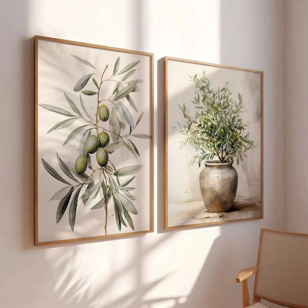 Olive Branch Canvas Print Set – Vintage Botanical Wall Art
