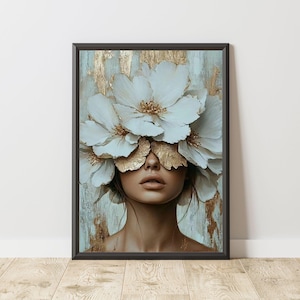 Floral Woman Canvas Wall Art – modern print portrait for Living Room, Bedroom Décor, Office or Home Decor Print, feminine face illustration