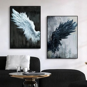 Angel Wings Canvas Print Set – Black and White Abstract Wall Art, Home Decor