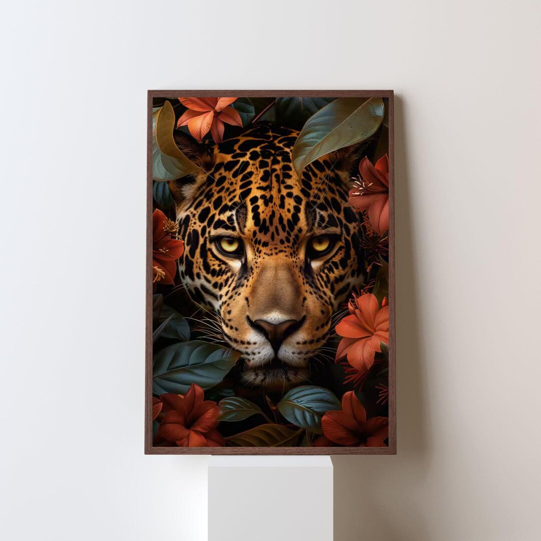 Leopard Canvas Print – Tropical Floral Jungle Animal Wall Art - Etsy