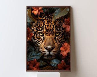 Leopard Canvas Print – Tropical Floral Jungle Animal Wall Art