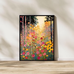 Gustav Klimt Flower Garden Canvas Print – Colorful Floral Wall Art for Living Room, Bedroom, Office or Hallway (Unframed)