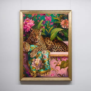 Leopard in Bathtub Canvas Print – Botanical Bathroom Wall Art, Home Decor
