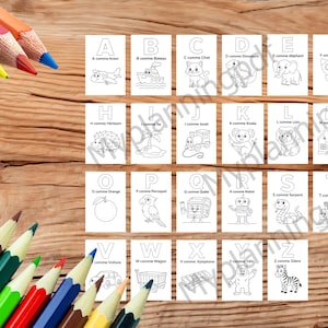 Libro para colorear PDF A-Z: Alfabeto imprimible para niños, actividad educativa para preescolares, letras y dibujos divertidos para descargar