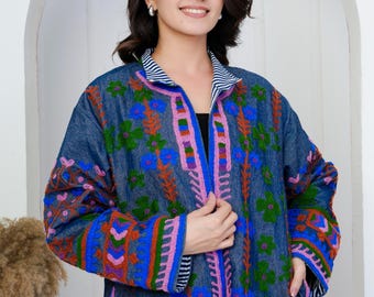 Chaqueta vaquera bordada a mano / Suzani Floral Boho Outerwear