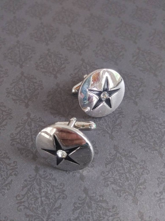 Vintage Swank Cufflinks with Black Enamel Star an… - image 2