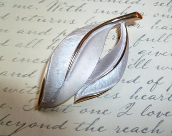 Brushed Silver and Gold Leaf Brooch 1960's Retro Mad Men Style