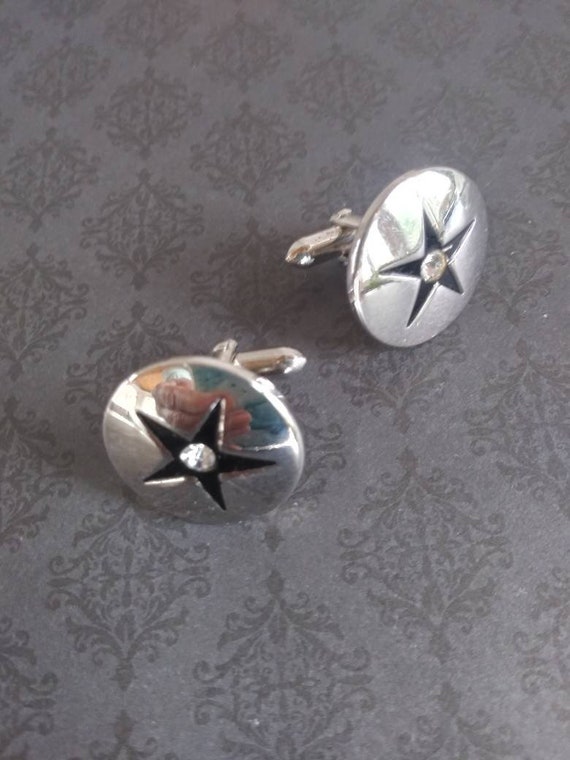 Vintage Swank Cufflinks with Black Enamel Star an… - image 5