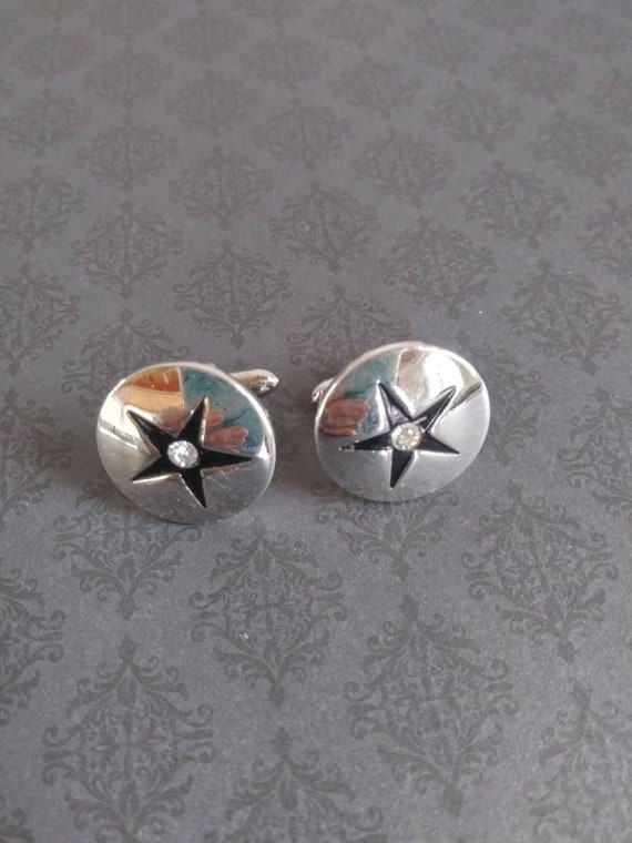 Vintage Swank Cufflinks with Black Enamel Star an… - image 6