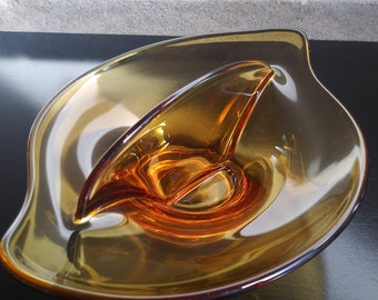 Vintage MCM Amber Glass Nut Dish, Candy Dish, Viking Epic Art Glass Serving Dish