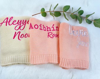Embroidered Baby Name Blanket, Personalized Organic Cotton, Baby Shower Gift