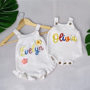 Cute Hand Embroidered Romper, Baby Name Romper, 1st Birthday Outfit, Personalized Knit Romper with Name, Cake Smash Outfit, Baby Shower Gift