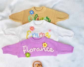 Personalized Baby Sweater | Hand-Embroidered Name, 100% Cotton