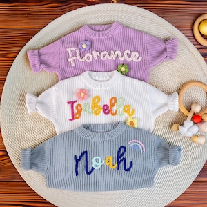 Personalized Hand embroidered Name Baby Sweater,Custome Baby Name Sweater,Pink Baby Girls Sweater With Name,Birthday Gift For Baby Girls Boy