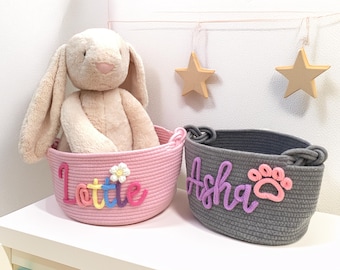 Personalized Pet Toy Basket, Custom Dog or Cat Toy Storage Organizer with Cotton Rope, New Puppy Gift Idea, Pet Lover Gift, Cute Pet Bin