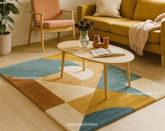 Modern Geometric Wool Rug | Hand Tufted New Zealand Wool Carpet | Scandinavian Living Room Decor