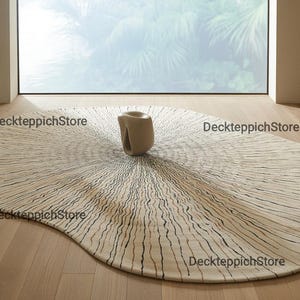 Hand-Tufted New Zealand Wool Rug – Modern Organic Abstract Area Carpet, Cream Beige Brown, Custom Size, Premium Quality Living Room Decor