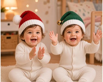 Patrón PDF de gorro de Navidad a crochet — Papá Noel y elfo / 4 tallas / De bebé a adulto / Descarga instantánea