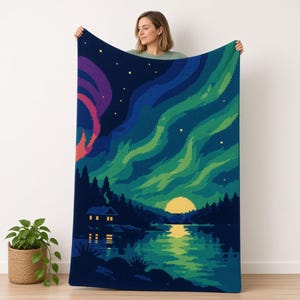 Aurora Lake Cabin Tapestry Crochet Blanket Pattern, Northern Lights Graphgan Chart (PDF)