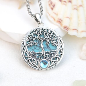 Collana con albero della vita in argento sterling con pietra turchese blu – Gioielli celtici naturali – Ciondolo di protezione spirituale