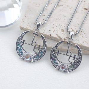Lilith Necklace – 925 Sterling Silver Sigil Pendant with Turquoise or Abalone Shell & Moonstone – Celestial Goddess Jewelry Gift
