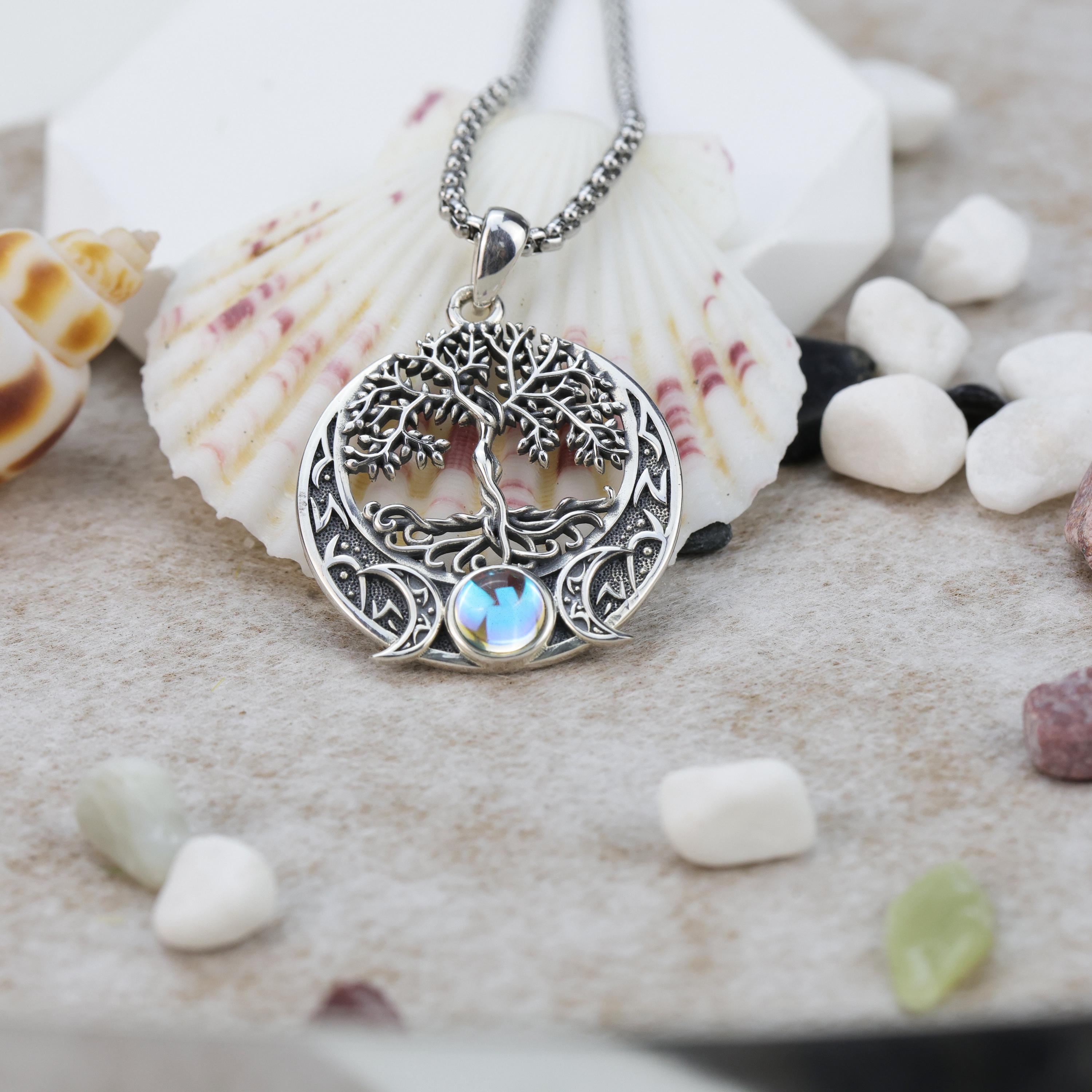 Tree of Life Moon Necklace • Sterling Silver Crescent Moon Pendant With ...