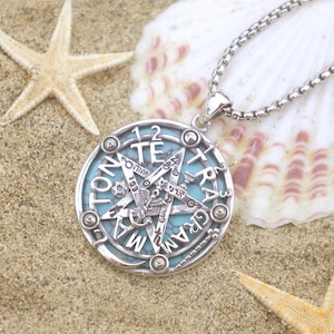 Tetragrammaton Pendant Necklace – 925 Sterling Silver with Turquoise – Protective Occult Amulet – Sacred Symbol Jewelry for Men & Women