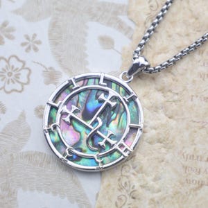 Lilith Necklace  – 925 Sterling Silver with Abalone Shell Lilith Sigil Pendant for Feminine Strength, Witch Jewelry,  Empowerment Talisman