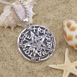 Tetragrammaton Pendant Necklace – 925 Sterling Silver with Black Obsidian – Protective Occult Amulet – Sacred Symbol Jewelry for Men & Women