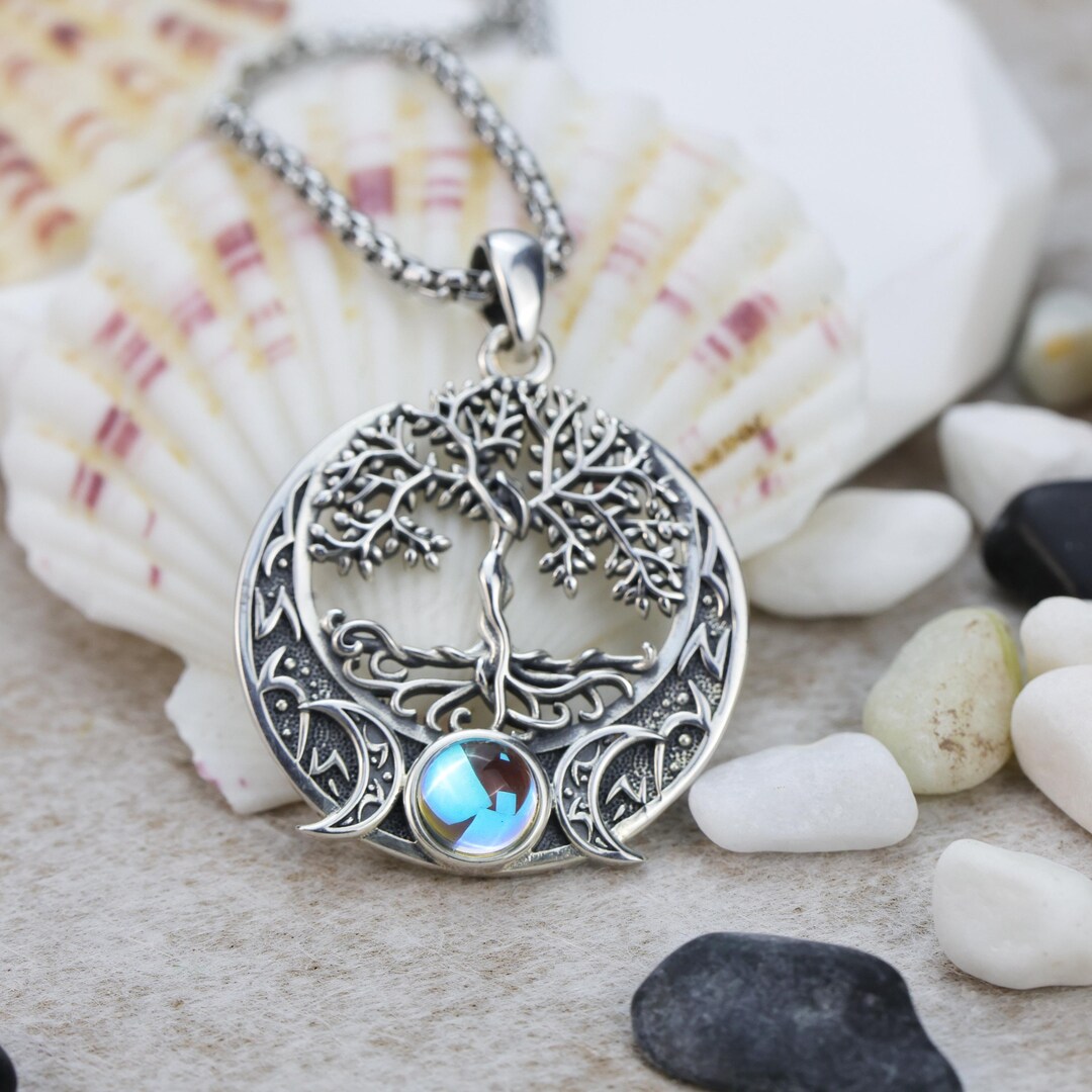 Tree of Life Moon Necklace • Sterling Silver Crescent Moon Pendant With ...