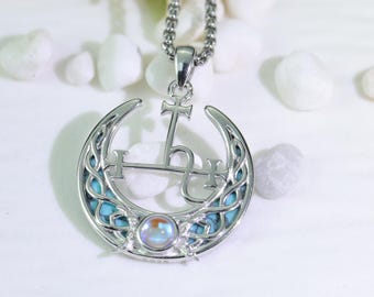 Lilith Halbmond Halskette, Sterling Silber Mondstein Anhänger, Hexe heidnischen Göttin Schmuck