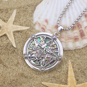 Tetragrammaton Necklace with Abalone Shell – 925 Sterling Silver Pentagram Pendant  – Wiccan Protection Jewelry Gift for Him or Her