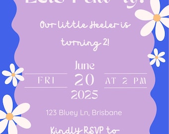 Bluey Birthday Invitation Template | Editable Canva Invite | Kids Birthday Party Digital Download | Printable Bluey Invite