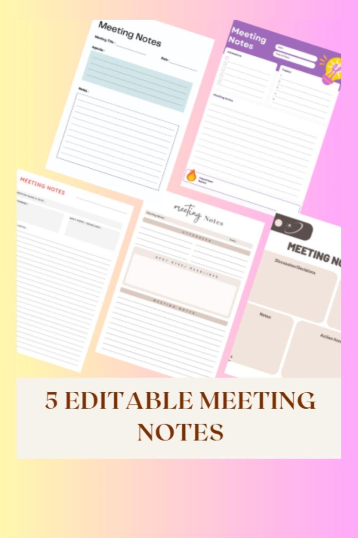 Structuring Meeting Notes Editable Meeting Notes Template, Printable Work Organizer (PDF & Canva ...