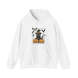 Spooky Cat Halloween Hoodie, Unisex Fall Sweatshirt, Witchy Vibes, Cozy Halloween Party Outfit, Gift for Cat Lovers