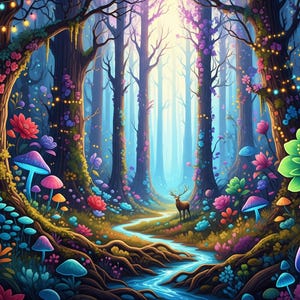 Maximalist Enchanted Forest Printable Art Collection - Whimsical Fantasy Wall Decor, Vibrant Digital Download