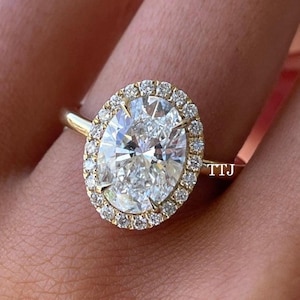 3.5CT Oval Cut Moissanite Engagement Ring 14K Gold Halo Bridal Wedding Diamond Ring Classic Anniversary or Promise Ring for Women
